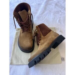 Loewe Sierra Combat Boots Tobacco Brown Suede Lug Sole Mens Sz EU 44